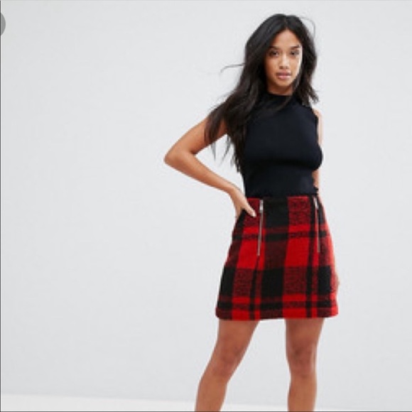 ASOS Buffalo Plaid Check zippier detail skirt - Picture 2 of 7